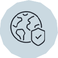 Icono de un planeta con un escudo de seguridad